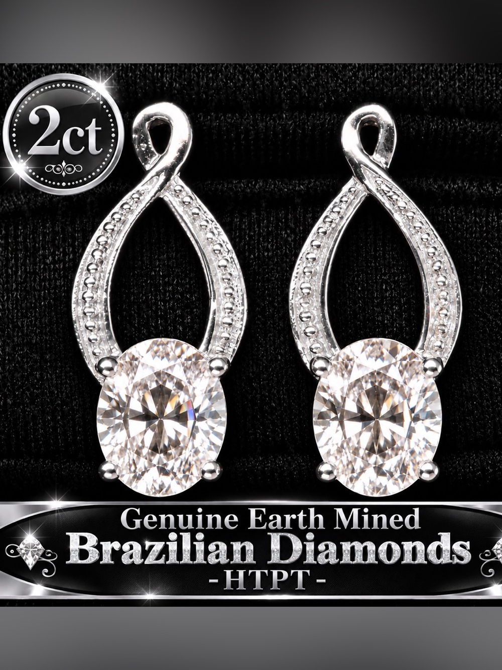 Certified Diamond Earrings 14k white gold on sterling silver 925 - 2 carats